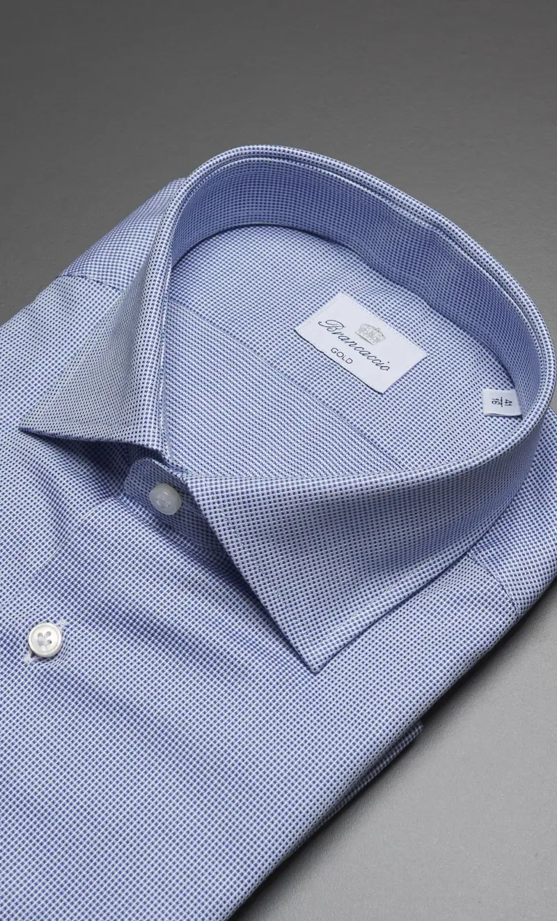 Camicia brancaccio micro quadro collo giò, colore celeste miniatura 2