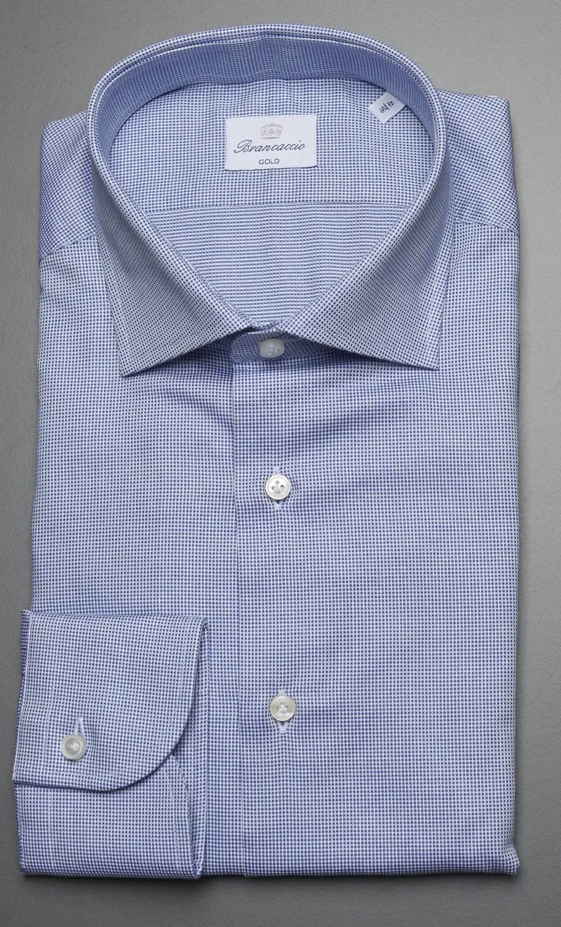 Camicia brancaccio micro quadro collo giò, colore celeste