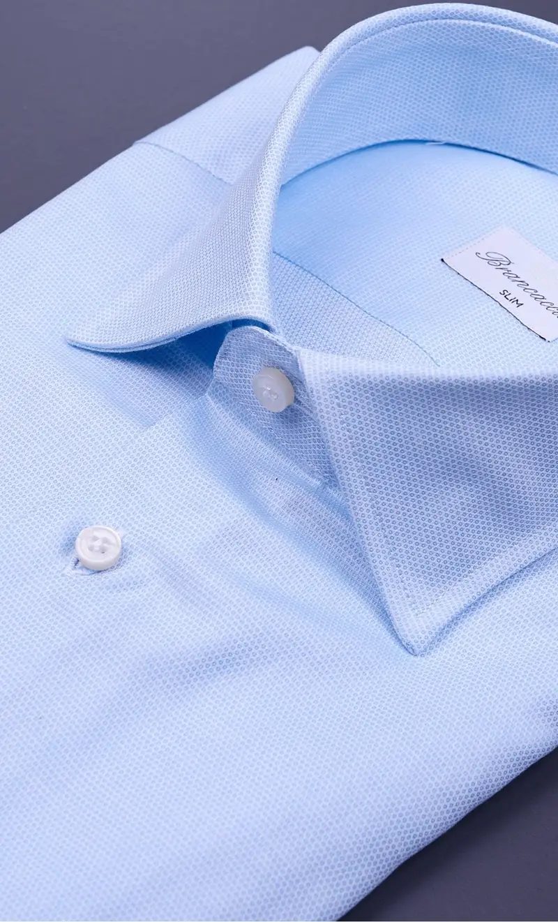 Camicia brancaccio microfantasia slim fit, colore celeste miniatura 2