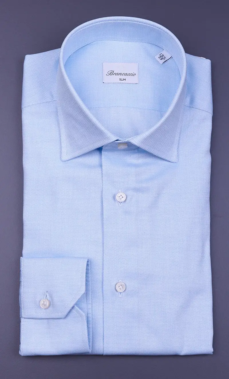 Camicia brancaccio microfantasia slim fit, colore celeste