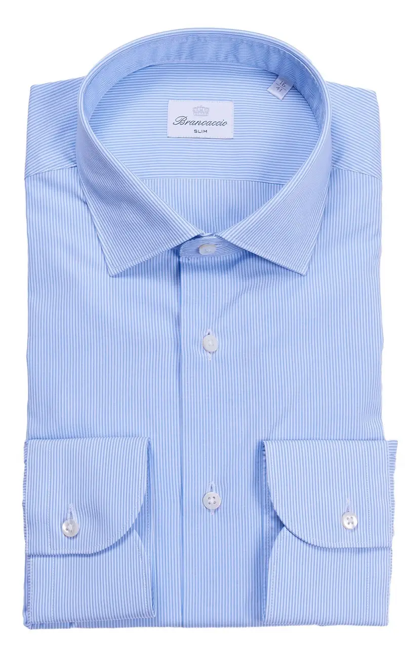 Camicia brancaccio rigata celeste collo italiano gio , colore celeste