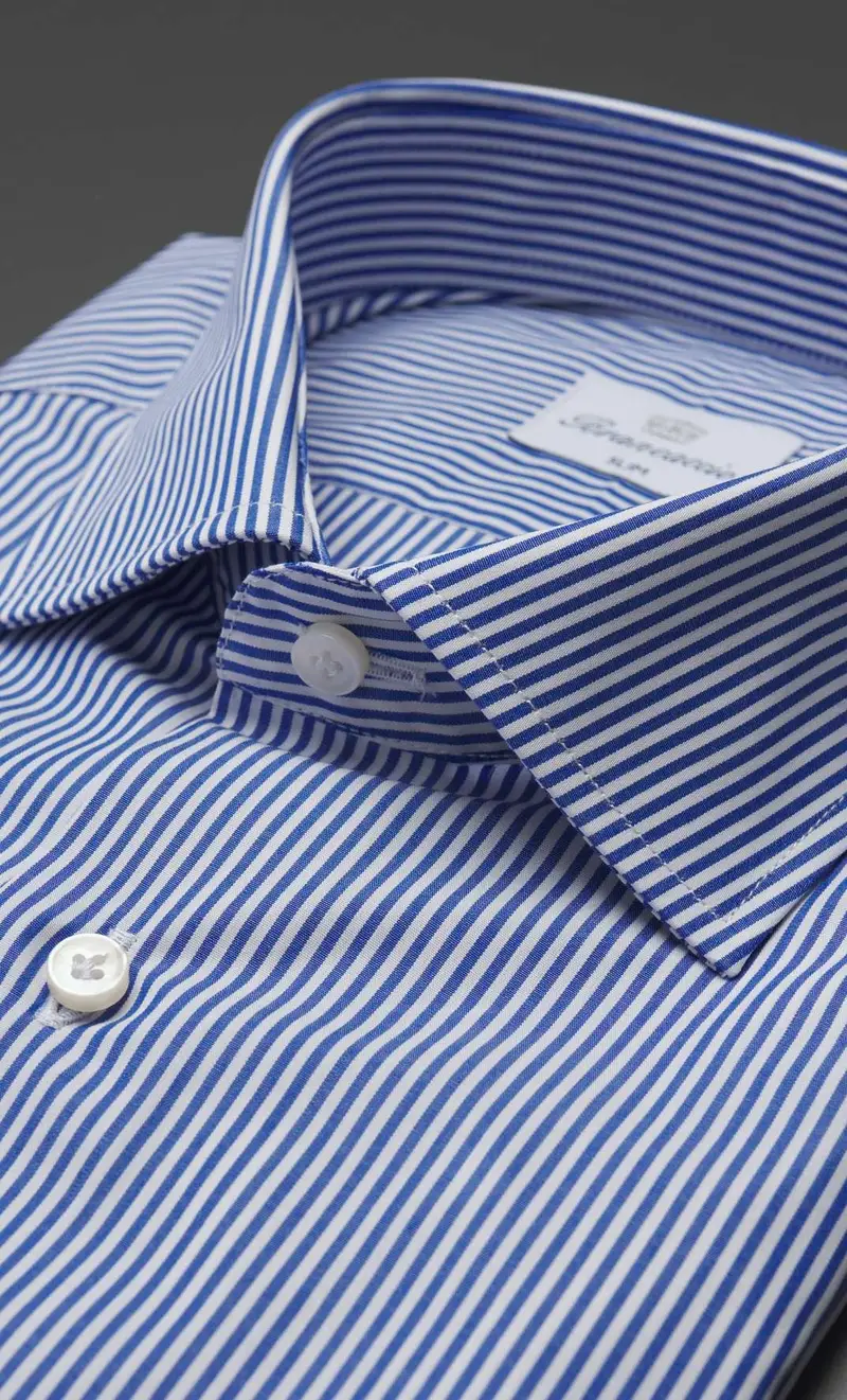 Camicia brancaccio rigata collo giò azzurra, colore azzurro miniatura 2