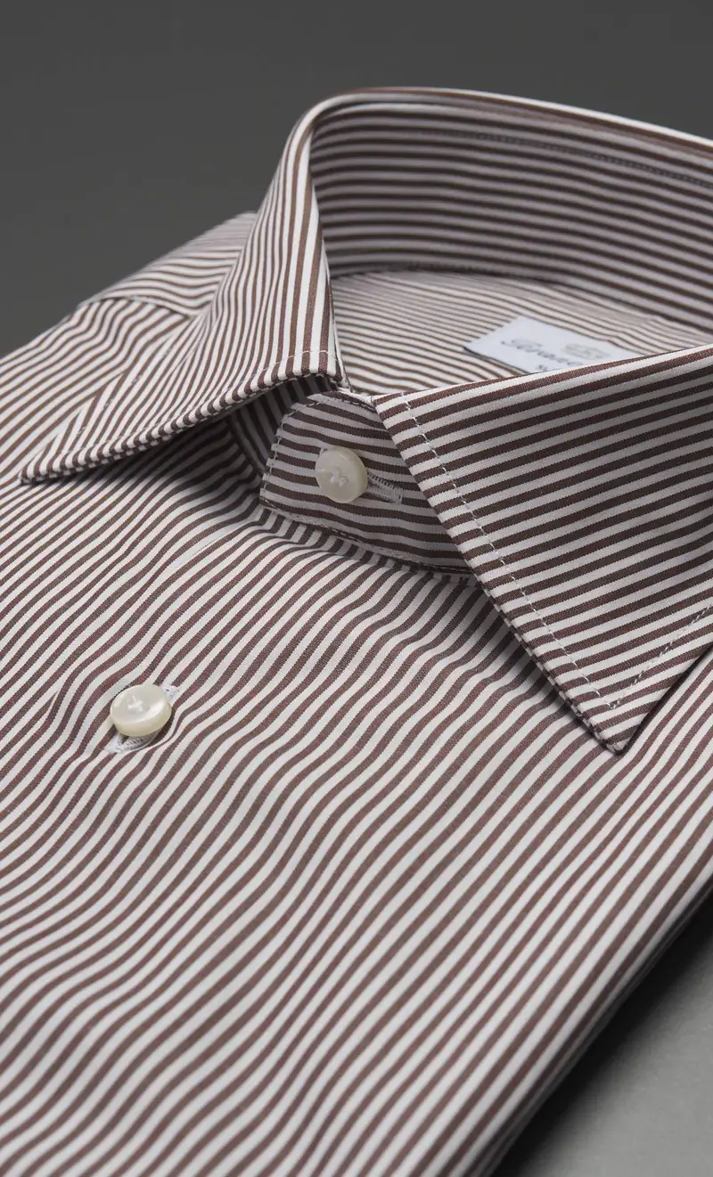 Camicia brancaccio rigata collo lapo marrone, colore moro miniatura 2