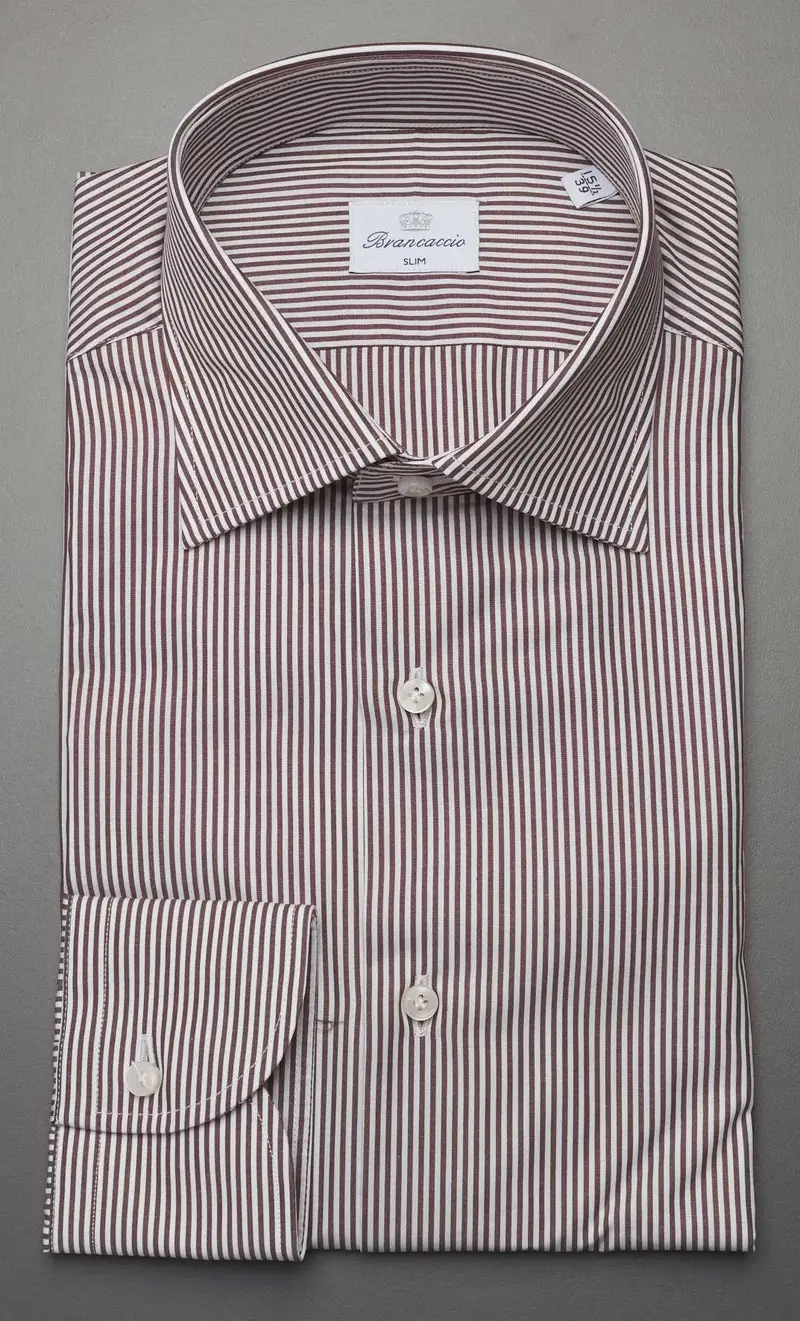 Camicia brancaccio rigata collo lapo marrone, colore moro