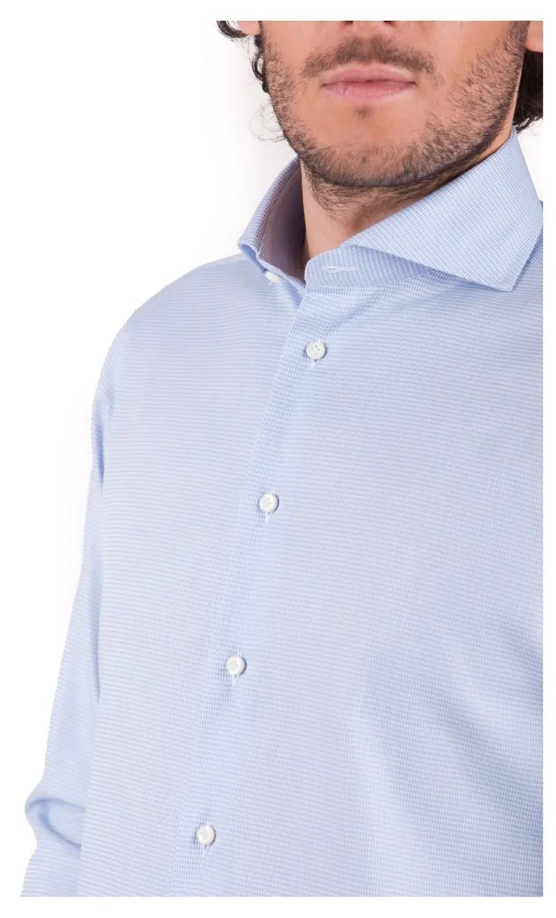 Camicia pied de poule slim fit, colore celeste miniatura 2