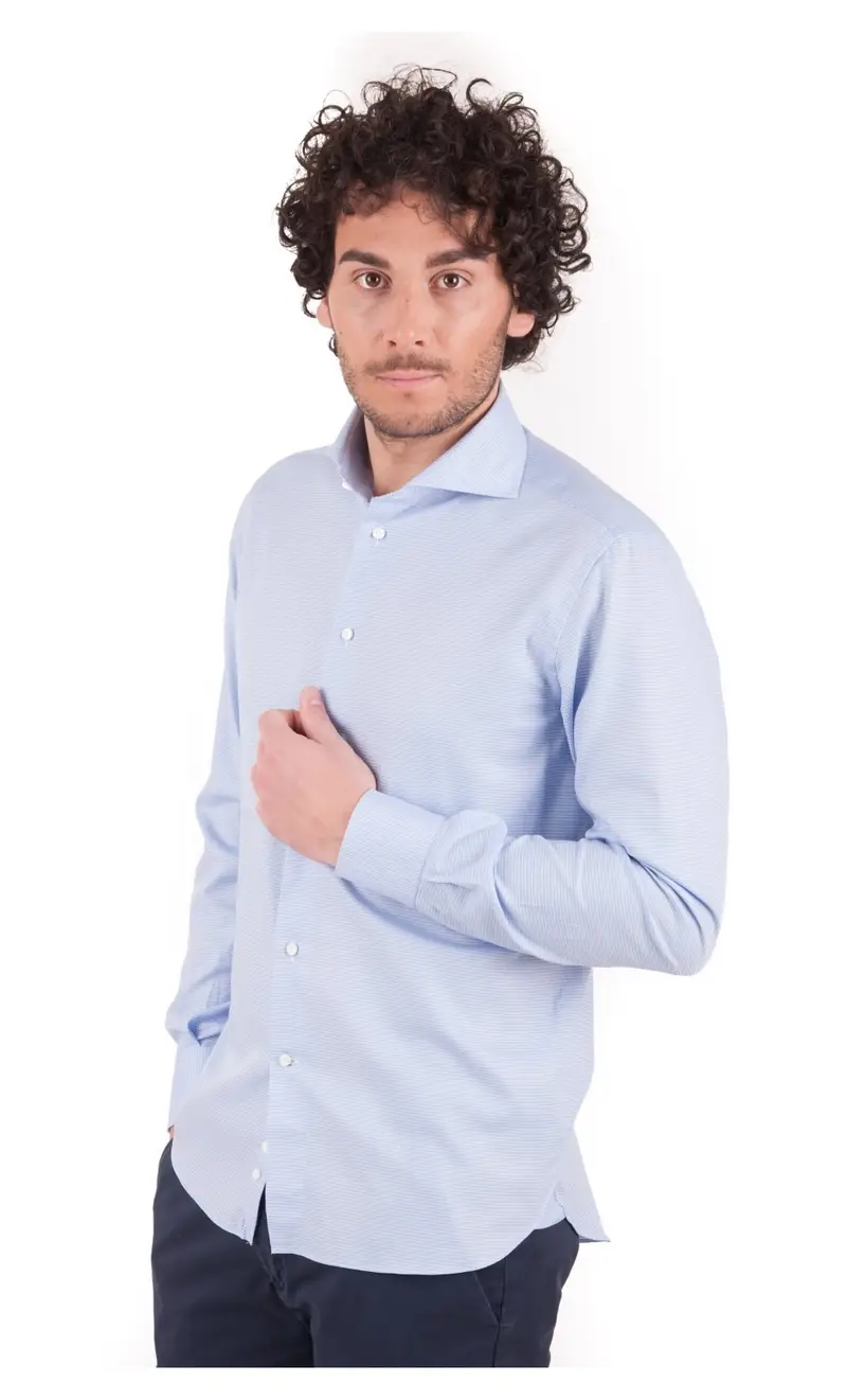 Camicia pied de poule slim fit, colore celeste