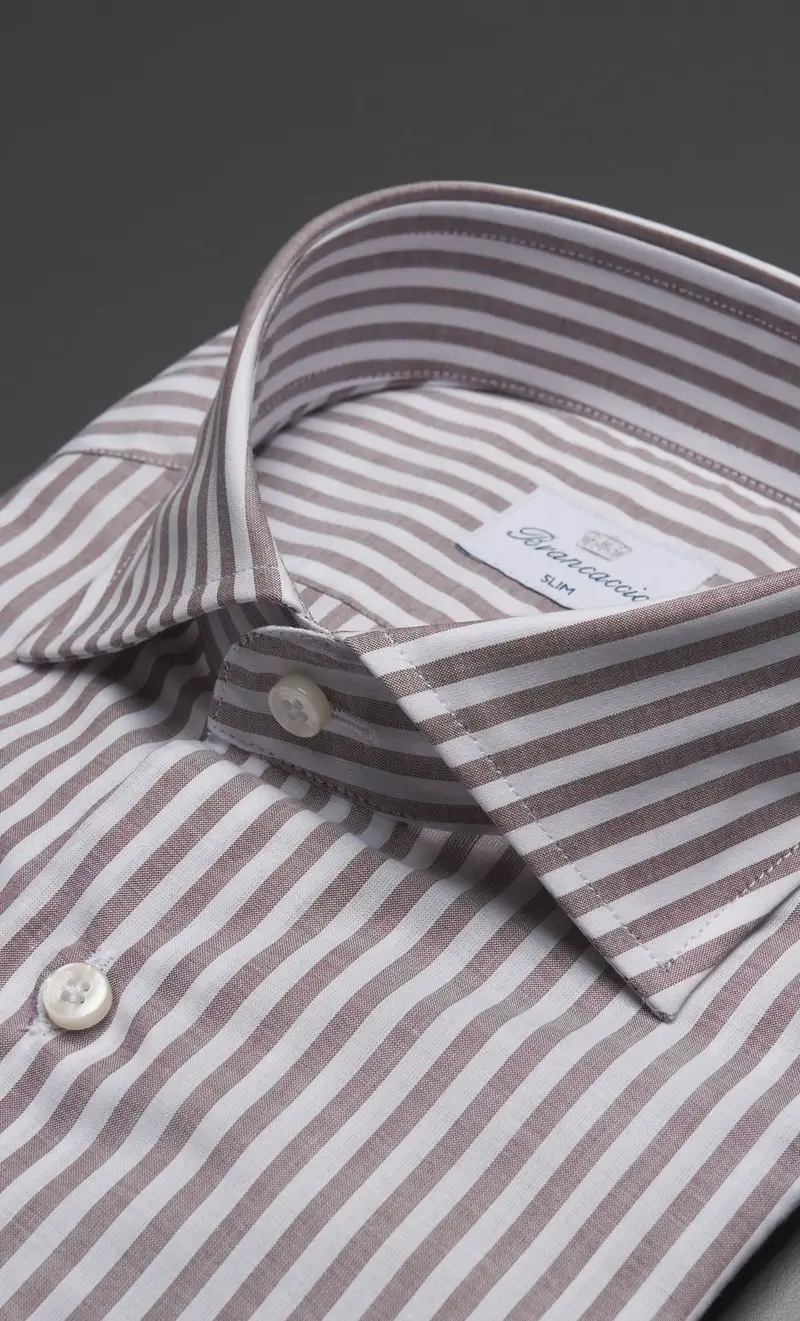 Camicia rigata brancaccio in puro cotone, colore beige miniatura 2