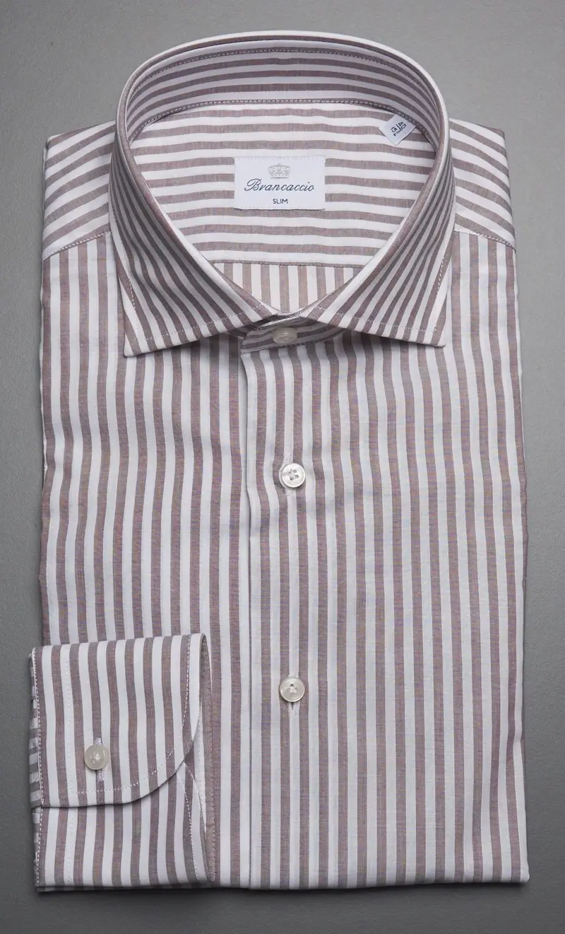 Camicia rigata brancaccio in puro cotone, colore beige