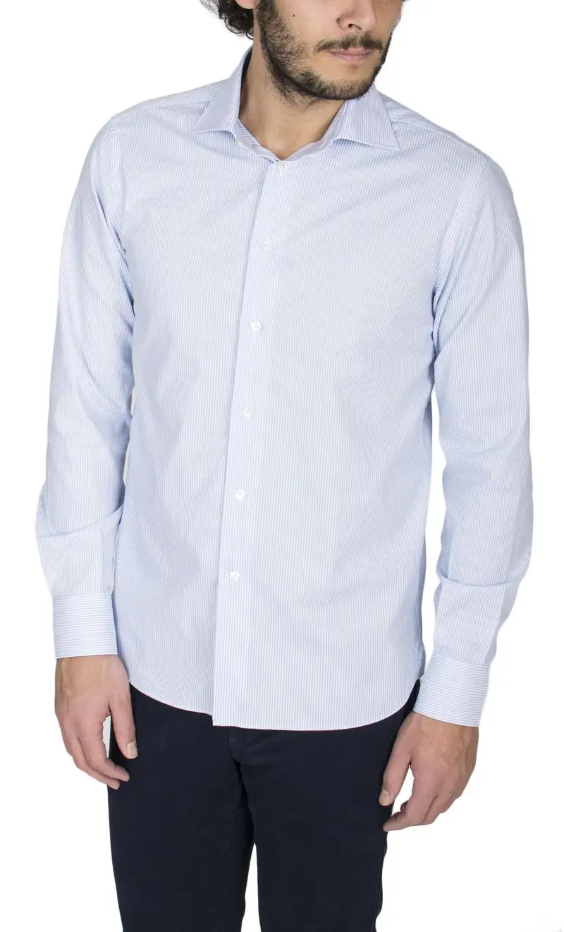 Camicia rigata, colore celeste miniatura 2