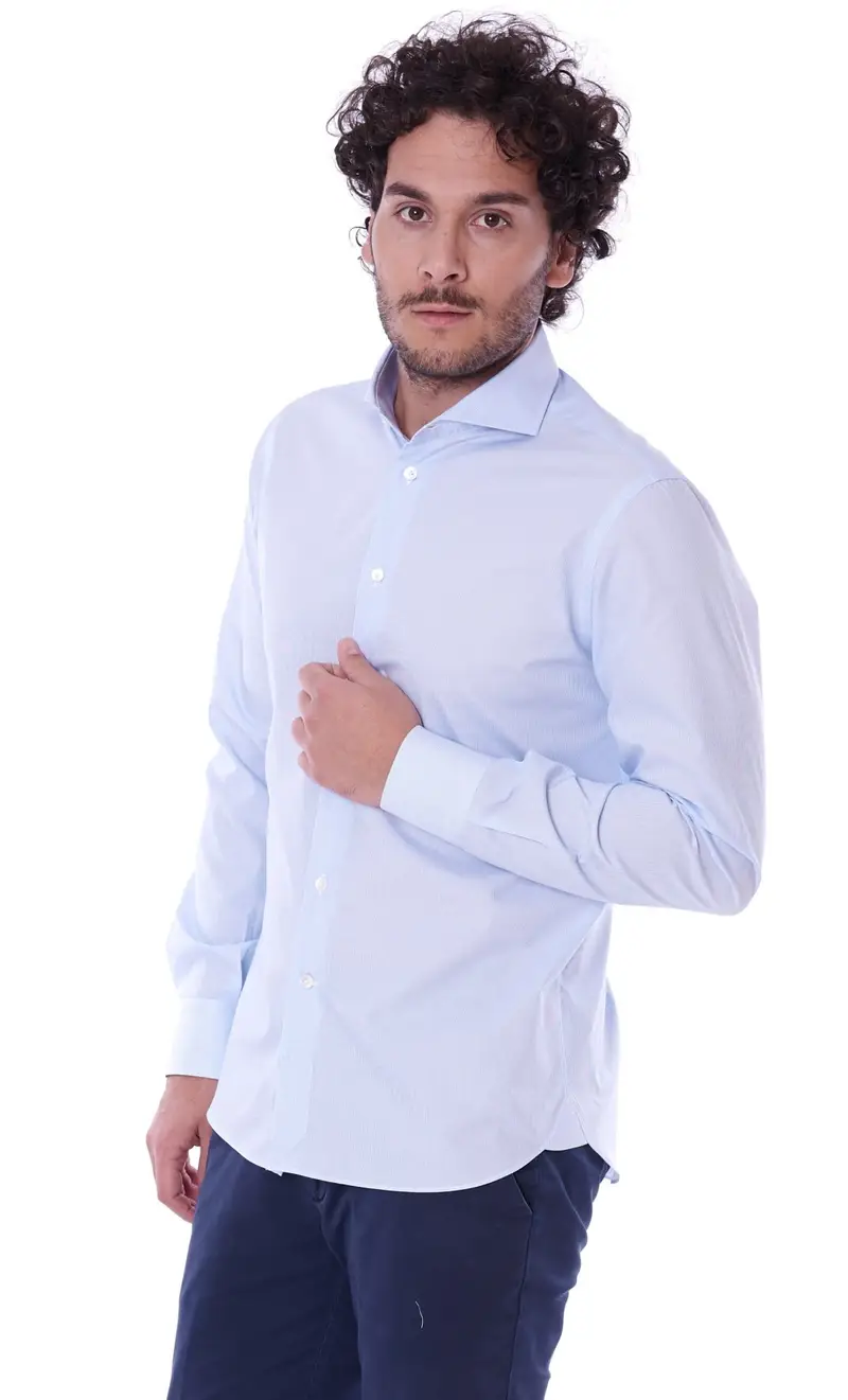 Camicia rigata slim fit, colore celeste