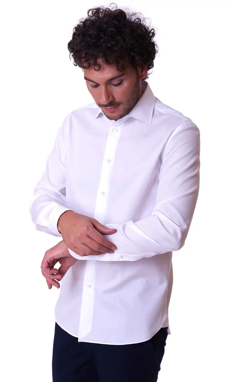 Camicia slim fit collo all italiana, colore bianco