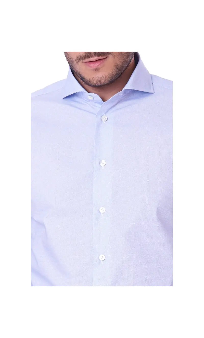 Camicia stampata slim fit, colore celeste miniatura 2