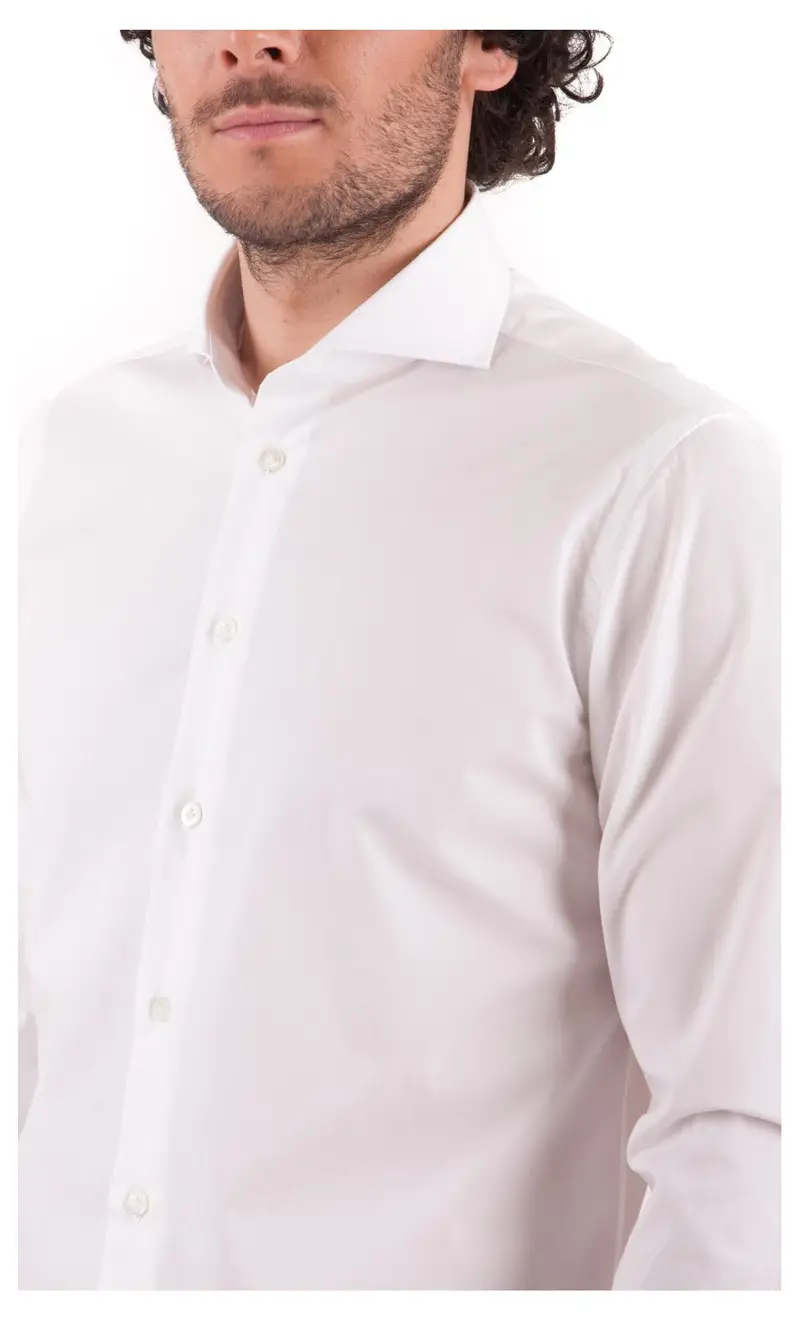 Camicia tinta unita slim fit, colore bianco miniatura 2