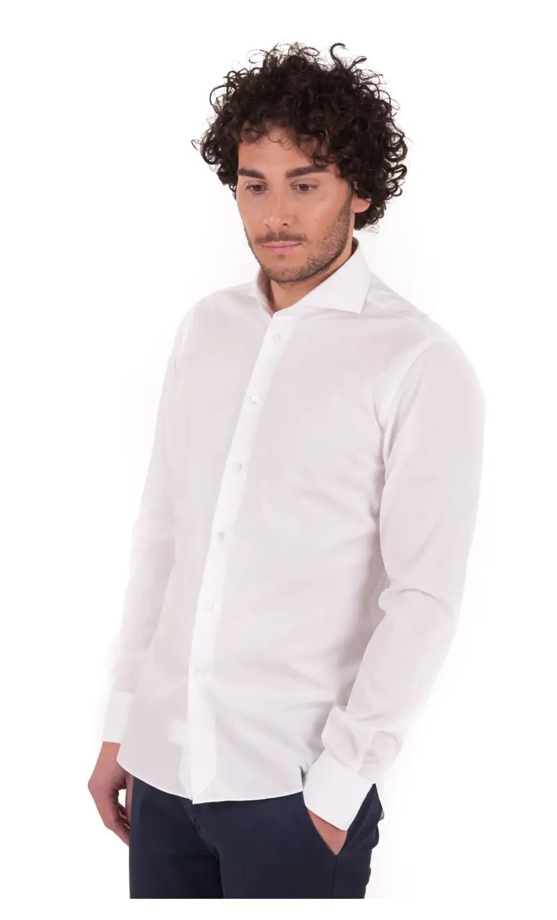 Camicia tinta unita slim fit, colore bianco