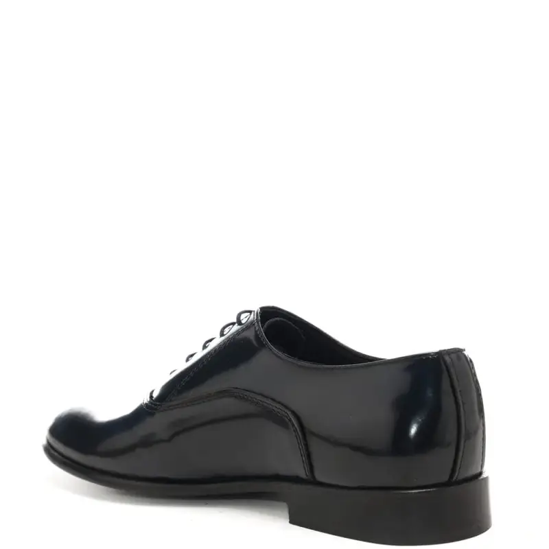 scarpe da uomo in pelle con lacci e cinque occhielli blu miniatura 3