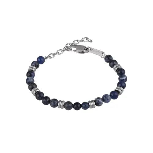 Breil, Collezione Artha, Bracciale Uomo, in Acciaio Satinato e Sodalite, con Proprietà Rilassanti e Pratica Chiusura a