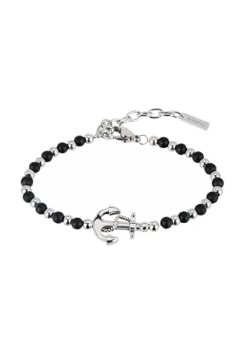 Breil, Collezione Black Onyx, Bracciale da Uomo con Elemento da Marinaio, con Sfere di Onice Nero e Acciaio Specchiato,