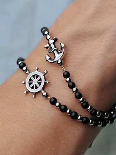 Breil, Collezione Black Onyx, Bracciale da Uomo con Elemento da Marinaio, con Sfere di Onice Nero e Acciaio Specchiato miniatura 3