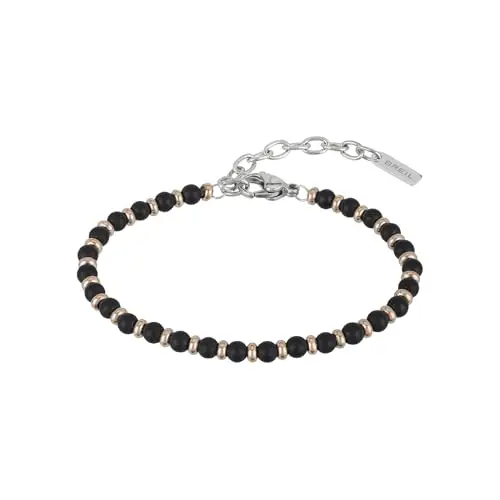 Breil, Collezione Black Onyx, Bracciale Uomo di Ispirazione Nautica, con Sfere in Onice Nero e Acciaio IP Rose, Pratica