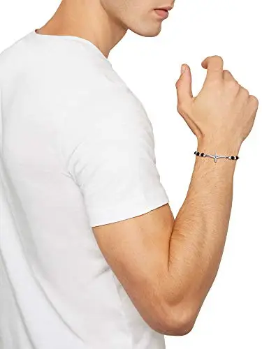 Breil, Collezione Code, Bracciale Uomo, Bracciale Rosario Uomo in Acciaio, con Pietre Naturali di Onice, con Iconica miniatura 3