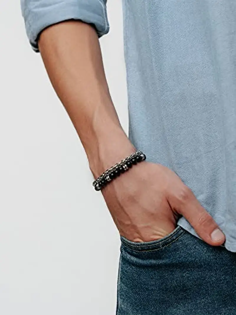 Breil, Collezione Wise, Bracciale Uomo in Acciaio Satinato e Onice Nero, Accessorio Moderno ed Elegante, Lunghezza Regolabile 17-22 cm, Nero e Argento, Idee Regalo Uomo e Ragazzo miniatura 2