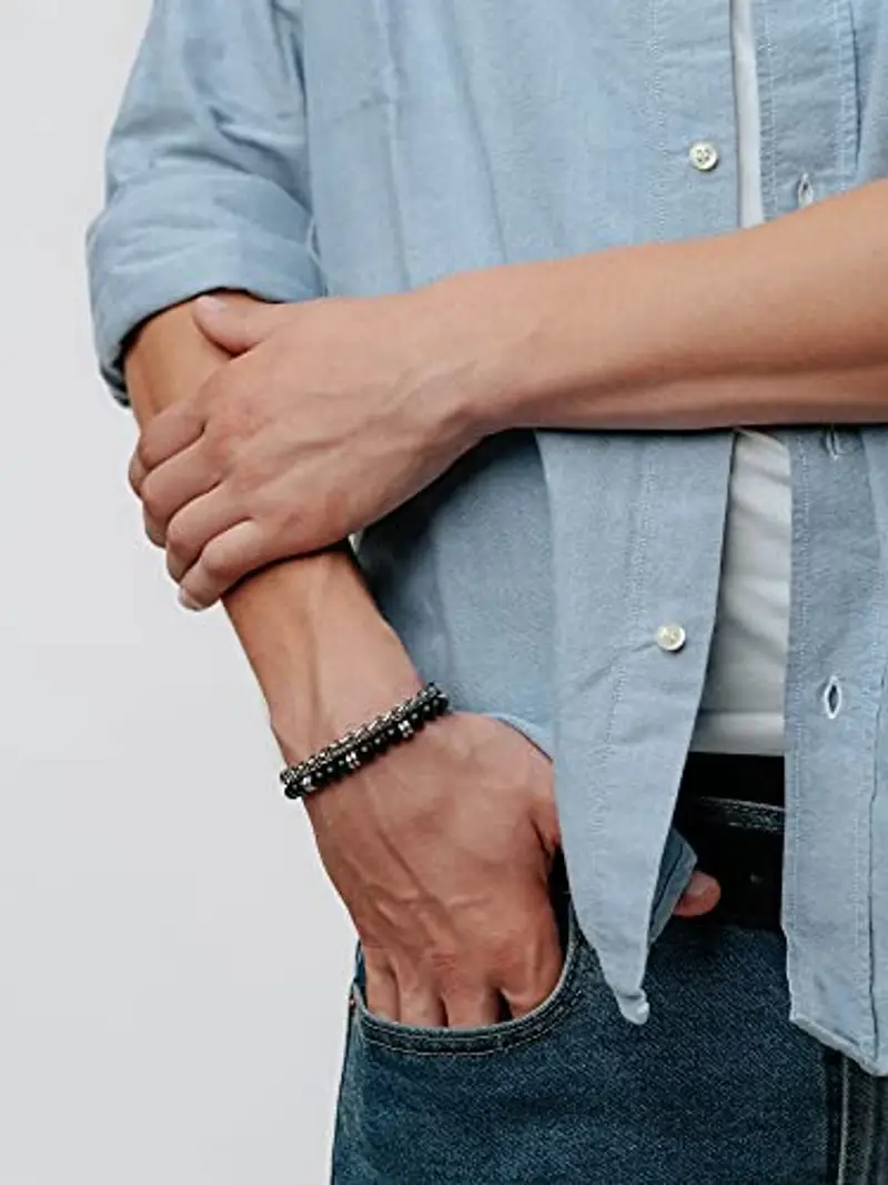 Breil, Collezione Wise, Bracciale Uomo in Acciaio Satinato e Onice Nero, Accessorio Moderno ed Elegante, Lunghezza Regolabile 17-22 cm, Nero e Argento, Idee Regalo Uomo e Ragazzo miniatura 3