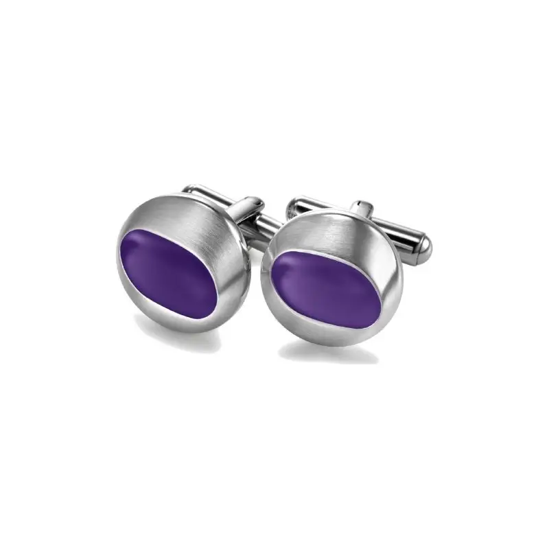 Gioielli Breil Cufflink Gemelli In Acciaio Satinato Smalto Viola