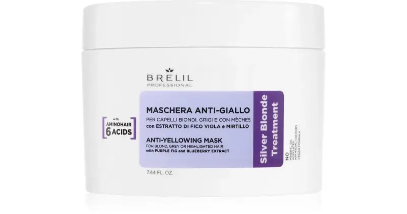 Anti-giallo maschera contro le tonalità gialle per capelli biondi e grigi 220 ml