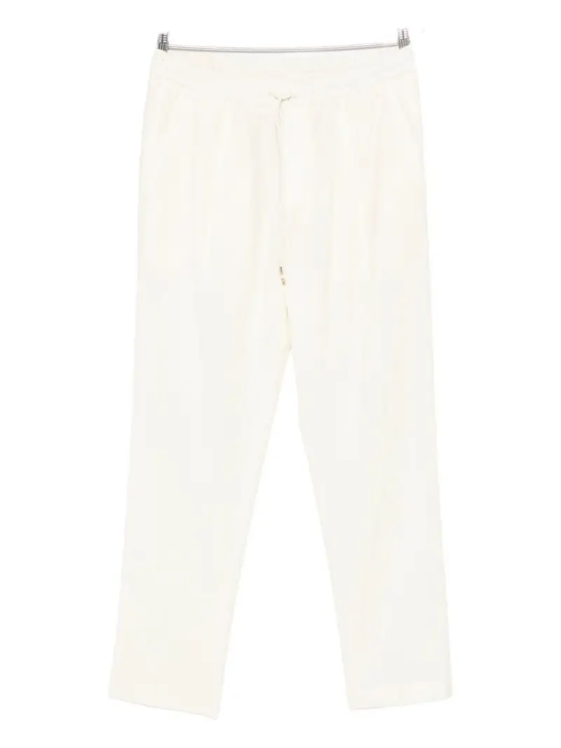 Pantaloni Dritti con Vita Elasticizzata e Coulisse Panna