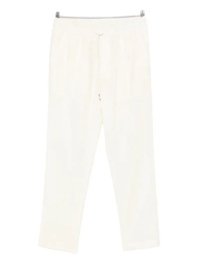 Pantaloni Dritti con Vita Elasticizzata e Coulisse Panna