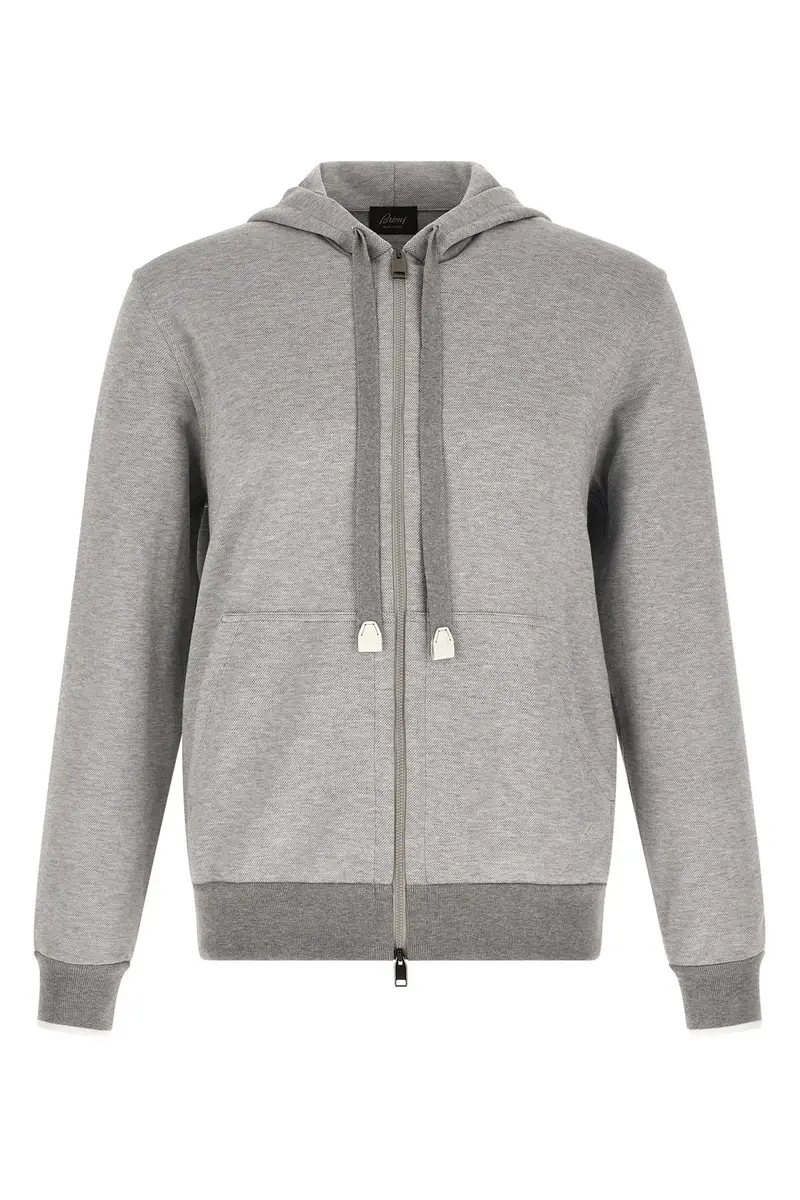 Felpa Con Cappuccio Cotone Piquet Grigio
