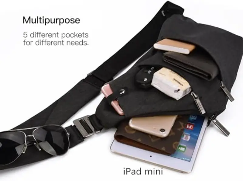 BROADREAM Borsa da Viaggio Antifurto da Uomo Donna, Borsa da Petto Crossbody Multitasche Impermeabile Tasca sul Petto Portatile per ciclismo passeggiate arrampicate miniatura 3