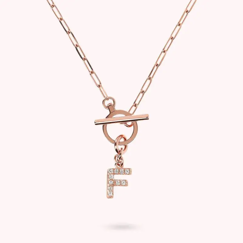 Collana Catena Paper Con Lettera Pavé E Chiusura T-Bar - Bronzallure