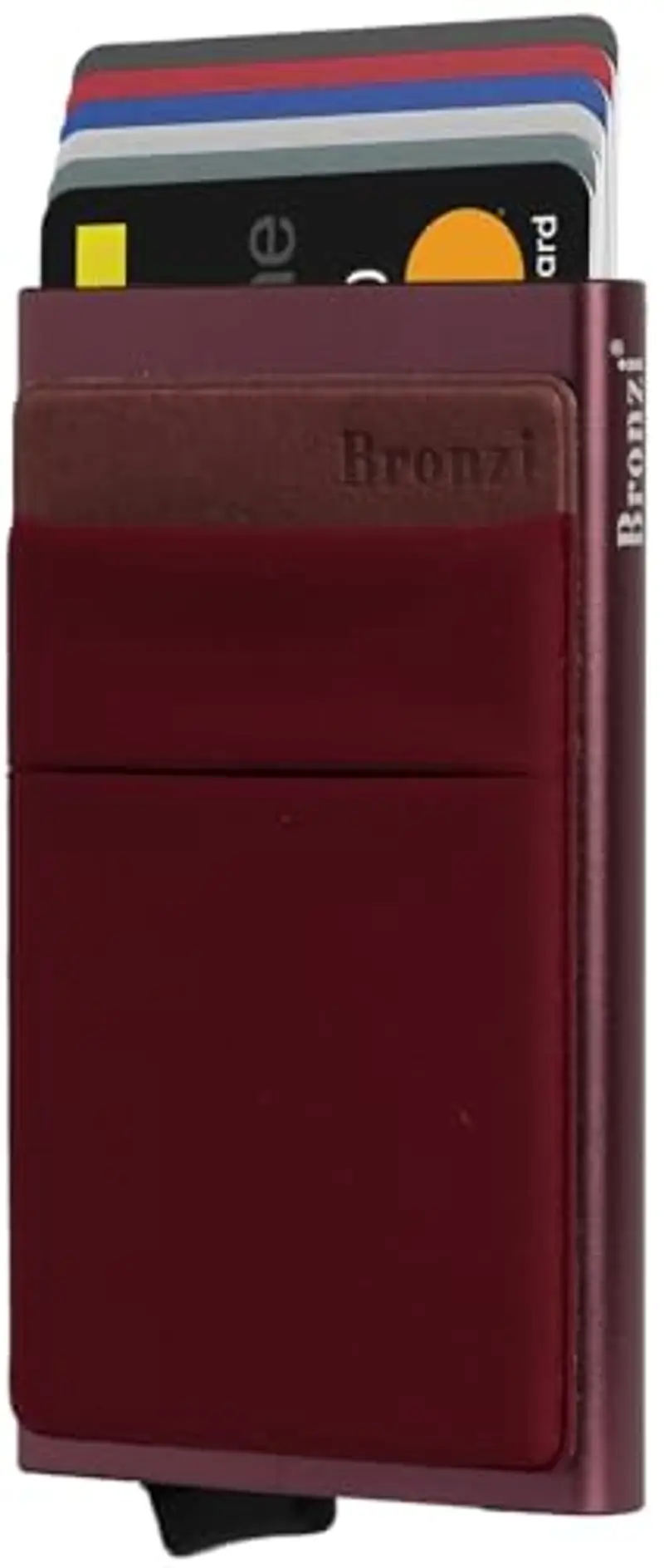 Bronzi® Portafoglio Porta badge Uomo Donna Slim Porta Carte Credito - Protezione RFID - Mini Portatessere tascabile smart (Rosso Vino)