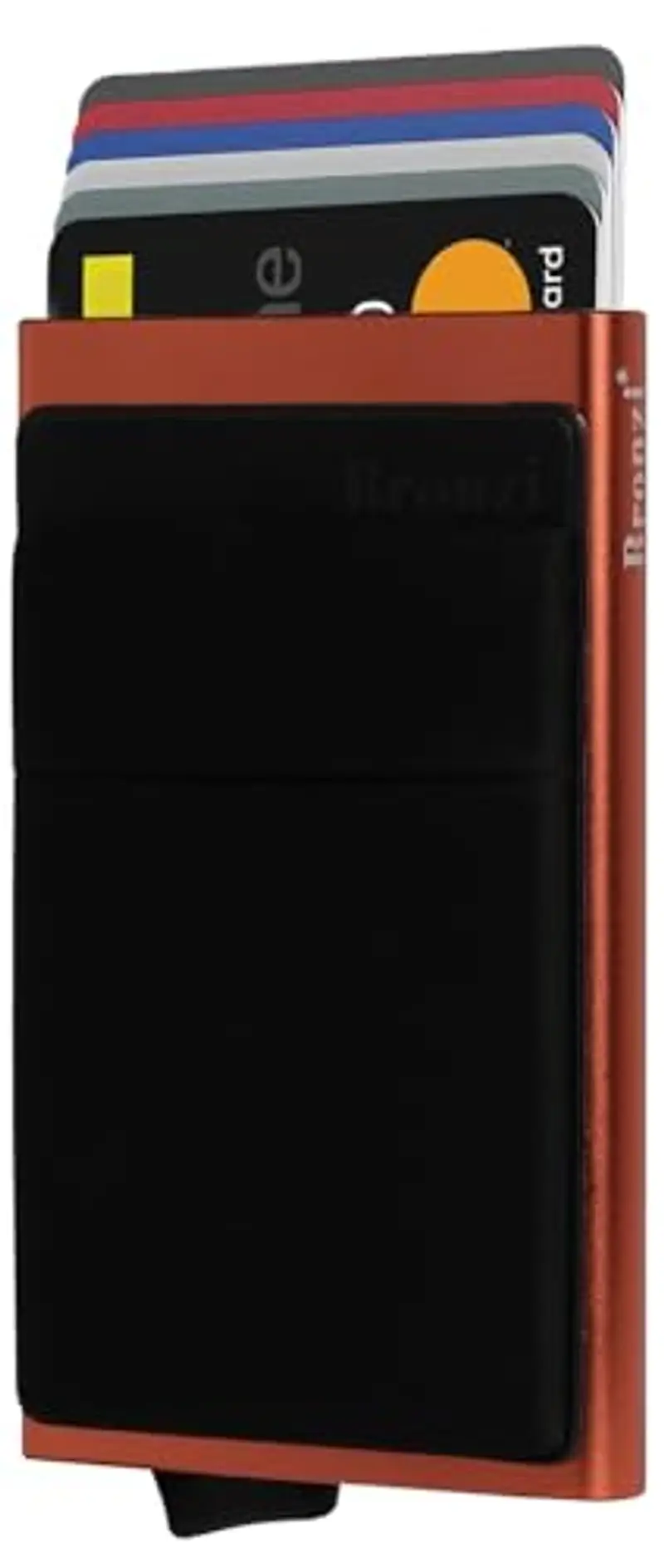 Bronzi® Portafoglio Porta badge Uomo Donna Slim Porta Carte Credito - Protezione RFID - Mini Portatessere tascabile smart schermato (Arancione-Nero)
