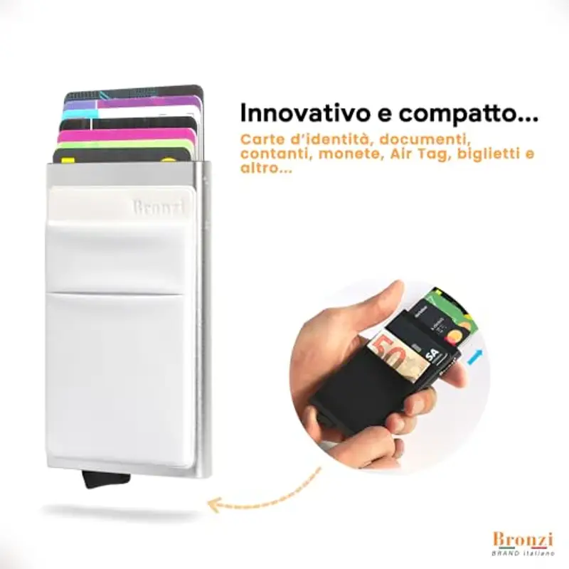 Bronzi® Portafoglio Porta badge Uomo Donna Slim Porta Carte Credito - Protezione RFID - Mini Portatessere tascabile smart schermato (Argento) miniatura 2