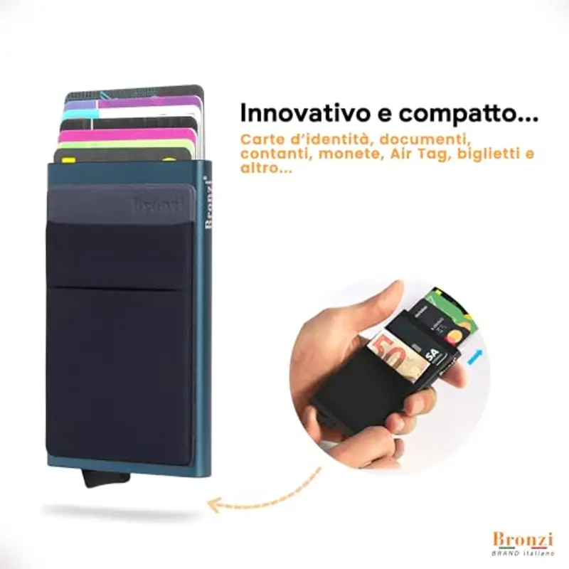 Bronzi® Portafoglio Porta badge Uomo Donna Slim Porta Carte Credito - Protezione RFID - Mini Portatessere tascabile smart schermato (Blu Mare) miniatura 2