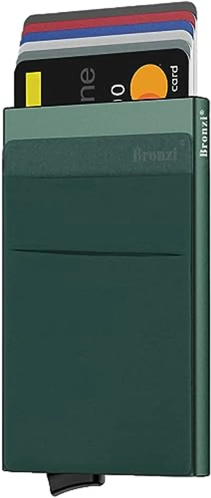 Bronzi Portafoglio Porta badge Uomo Slim - Protezione RFID Porta Carte Credito - Portacarte Mini Portatessere tascabile smart schermato (Verde Oliva)
