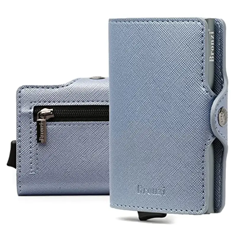 Bronzi Portafoglio Porta Carte Credito - Portafoglio Uomo Donna Slim Portacarte - Mini Porta Tessere - Protezione RFID - Design Smart Italiano Saffiano Grigio