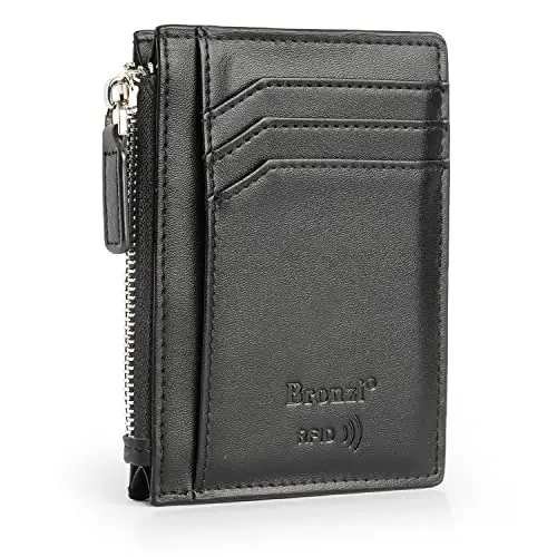 Bronzi Portafoglio Porta Carte Credito - Portafoglio Uomo Slim Portacarte uomo - Mini Porta Tessere - Protezione RFID -