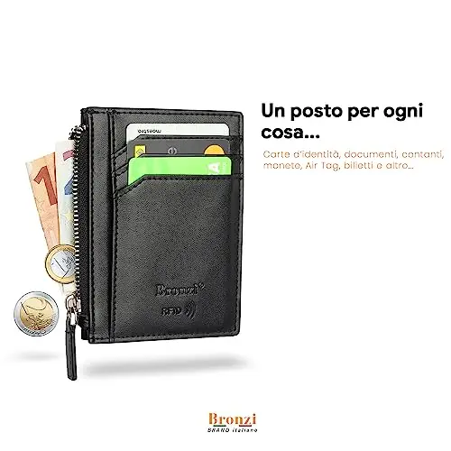 Bronzi Portafoglio Porta Carte Credito - Portafoglio Uomo Slim Portacarte uomo - Mini Porta Tessere - Protezione RFID miniatura 2