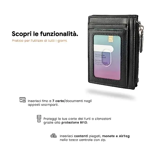 Bronzi Portafoglio Porta Carte Credito - Portafoglio Uomo Slim Portacarte uomo - Mini Porta Tessere - Protezione RFID miniatura 3