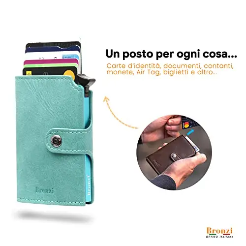 Bronzi Portafoglio Portafoglio Uomo Slim - In Pelle Marrone - Porta Carte Credito - Portacarte uomo miniatura 2