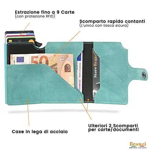 Bronzi Portafoglio Portafoglio Uomo Slim - In Pelle Marrone - Porta Carte Credito - Portacarte uomo miniatura 3