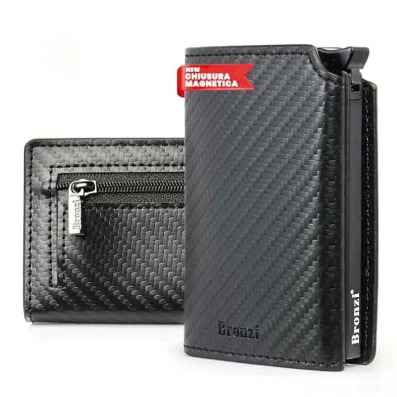 Bronzi Portafoglio Portafoglio Uomo Slim - In Pelle Marrone - Porta Carte Credito - Portacarte uomo - Mini Porta Tessere (???????? ??????.)