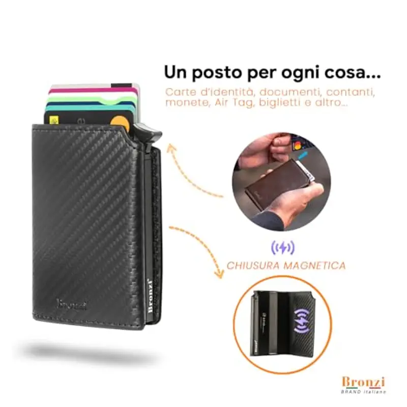 Bronzi Portafoglio Portafoglio Uomo Slim - In Pelle Marrone - Porta Carte Credito - Portacarte uomo - Mini Porta Tessere (???????? ??????.) miniatura 2