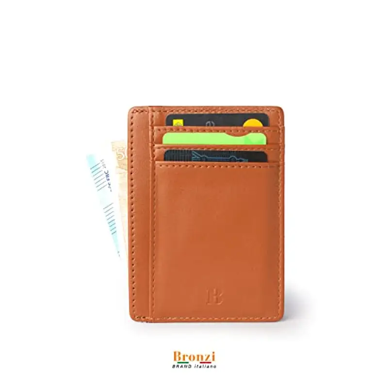 Bronzi Portafoglio Uomo Piccolo Sottile Slim Elegante - Blocco RFID - Marrone Pelle Alta Qualità - Mini Porta Tessere, Documenti, Carte Di Credito miniatura 2