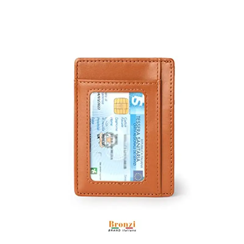 Bronzi Portafoglio Uomo Piccolo Sottile Slim Elegante - Blocco RFID - Marrone Pelle Alta Qualità - Mini Porta Tessere, Documenti, Carte Di Credito miniatura 3