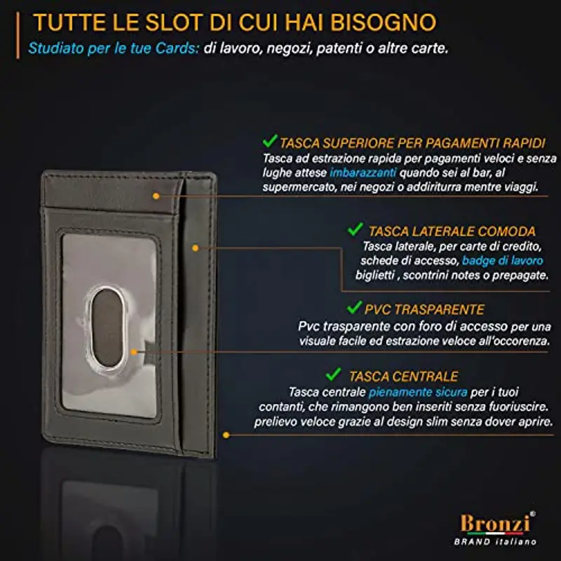 Bronzi Porta carte di credito Uomo Nero 788948 miniatura 3