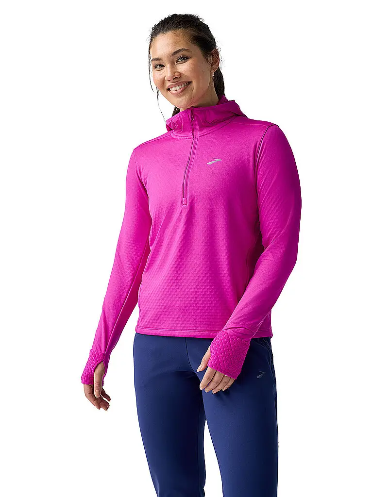 Felpa da running con cappuccio termica da donna Notch 3 0 rosa | XL